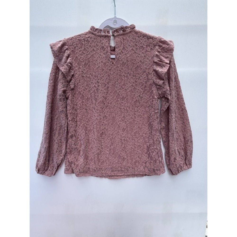 Cable &‎ Gauge Womens Lace Blouse Top Large Pink Ruffle Long Sleeve Keyhole Chic - Picture 6 of 10